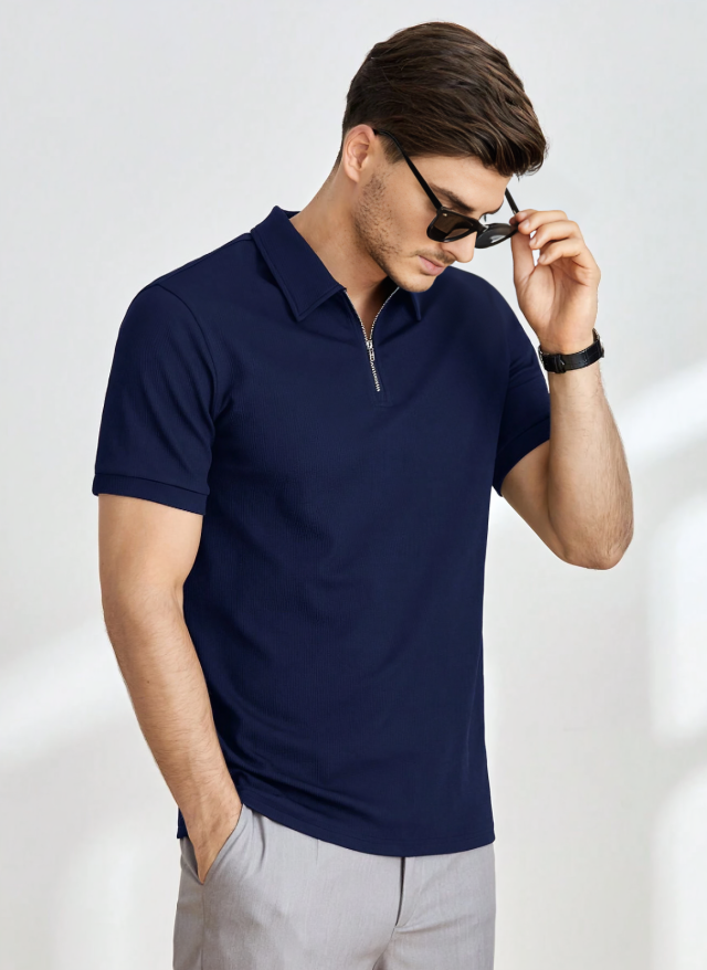 Classic Men’s Quarter-Zip Polo with Solid Design