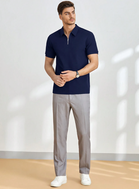 Classic Men’s Quarter-Zip Polo with Solid Design