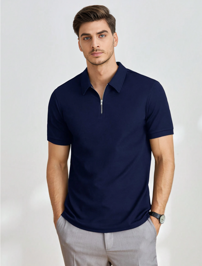 Classic Men’s Quarter-Zip Polo with Solid Design