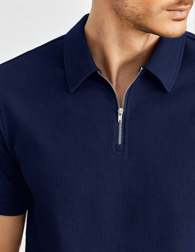 Classic Men’s Quarter-Zip Polo with Solid Design