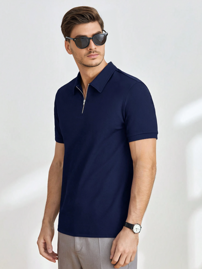 Classic Men’s Quarter-Zip Polo with Solid Design